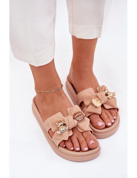 Women's Slippers With Bow And Golden Brooch Black Lynara