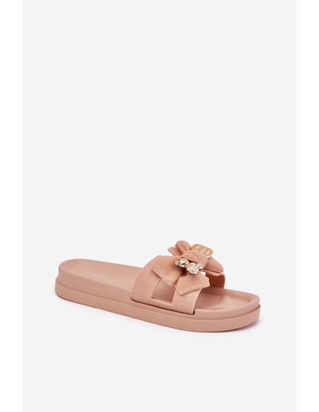 Women's Slippers With Bow And Golden Brooch Black Lynara