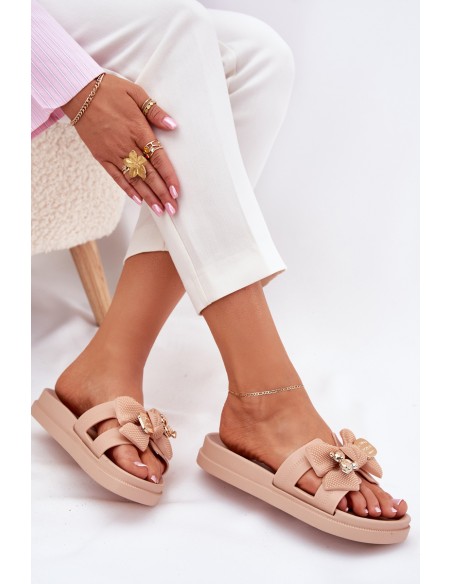 Women's Slippers With Bow And Golden Brooch Black Lynara