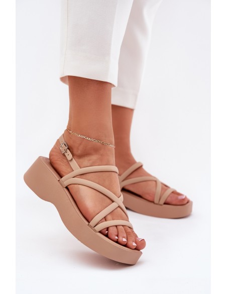 Women's Platform Sandals With Straps Beige Civara