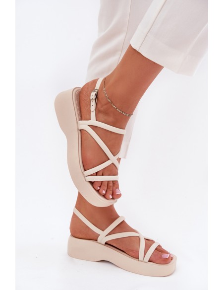 Moteriškos platforminės basutės su dirželiais šviesiai smėlio spalvos Civara