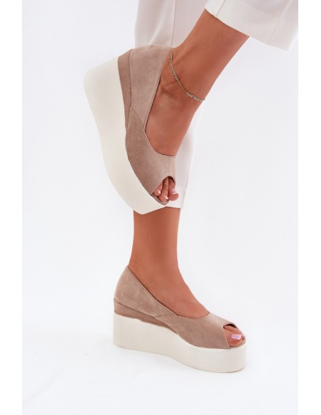 Moteriškos basutės su pleištu ir platforma, smėlio spalvos, Felyra