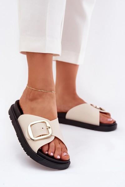 Women's Platform Sandals With Gold Buckle Beige Jovira
