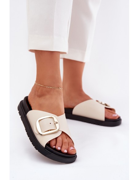 Moteriškos platforminės basutės su auksine sagtimi smėlio spalvos Jovira