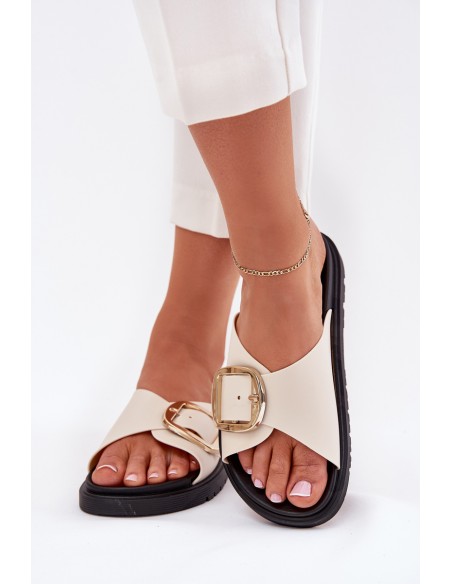 Moteriškos platforminės basutės su auksine sagtimi smėlio spalvos Jovira