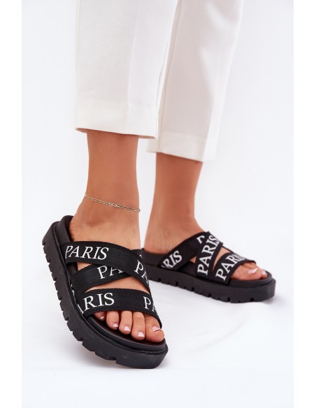 Women's sandals with fabric straps Paris on platform black Celinea