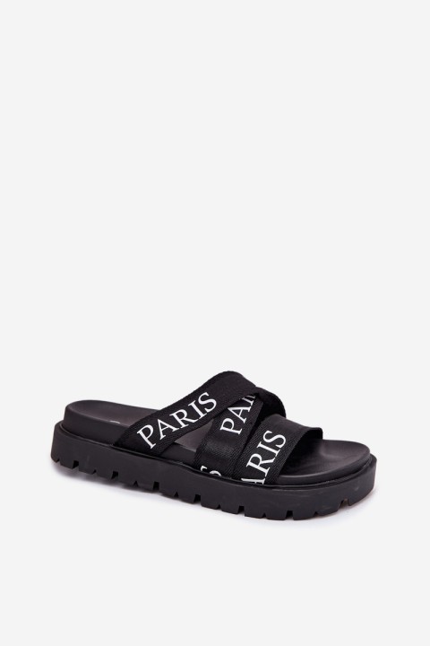 Women's sandals with fabric straps Paris on platform black Celinea