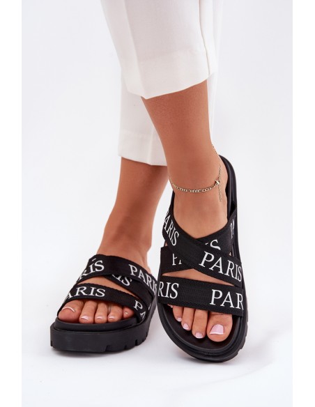 Women's sandals with fabric straps Paris on platform black Celinea