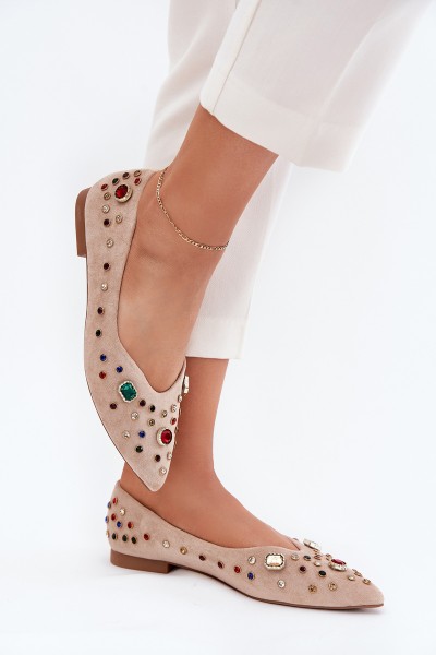 Women's Ballerinas Decorated With Crystals Beige Valena