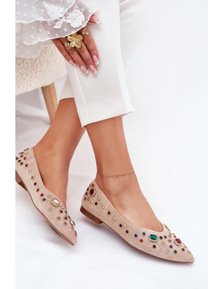 Moteriškos balerinos su kristalais, smėlio spalvos, Valena