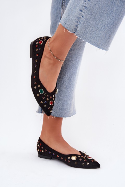 Moteriškos balerinos su kristalais, juodos spalvos Valena