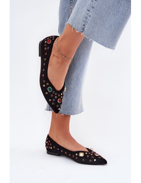 Women's Ballerinas Decorated With Crystals Black Valena