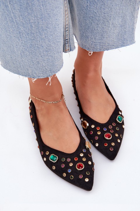 Women's Ballerinas Decorated With Crystals Black Valena