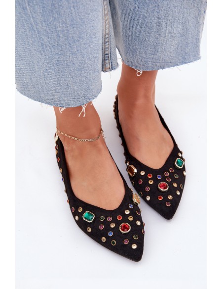 Women's Ballerinas Decorated With Crystals Black Valena