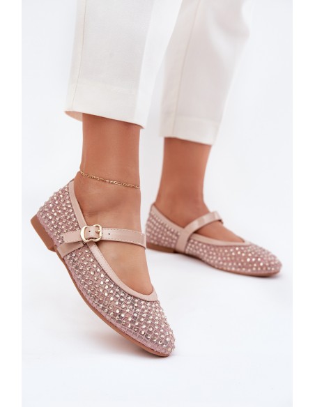 Embellished Women's Ballerinas With Strap And Buckle Beige Avirae