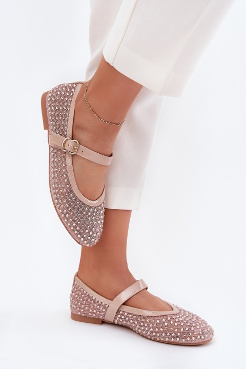 Puošnios moteriškos balerinos su dirželiu ir sagtimi smėlio spalvos Avirae