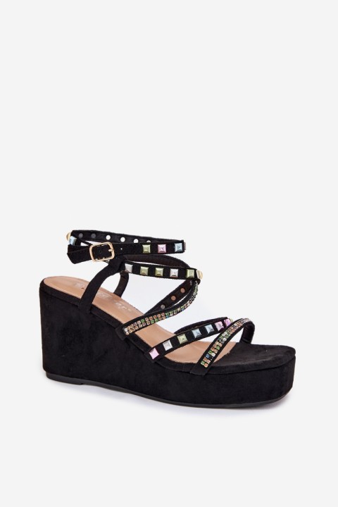 Wedge Sandals For Women With Decoration On Straps Black Lunara