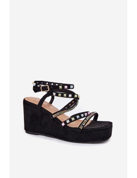 Wedge Sandals For Women With Decoration On Straps Black Lunara