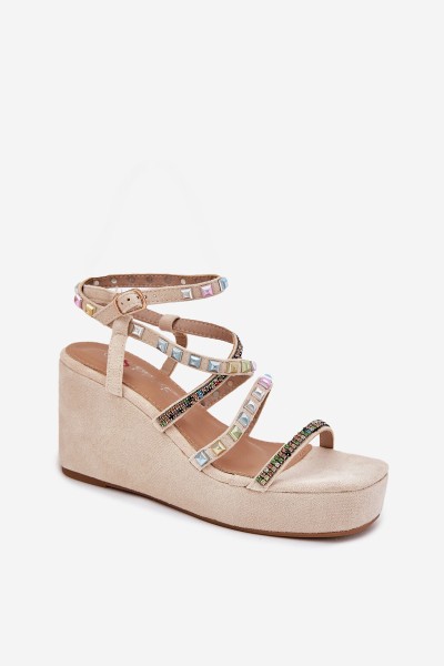 Women's Wedge Sandals With Decoration On Straps Beige Lunara 2