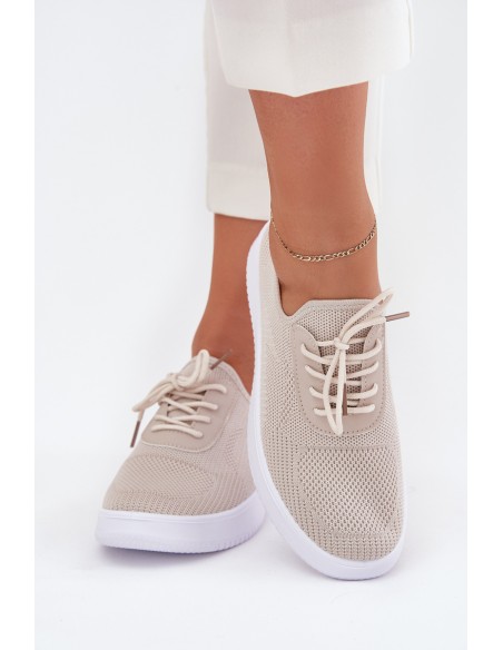 Fabric Slip On Sports Shoes On Platform Ladies Beige Kalyra