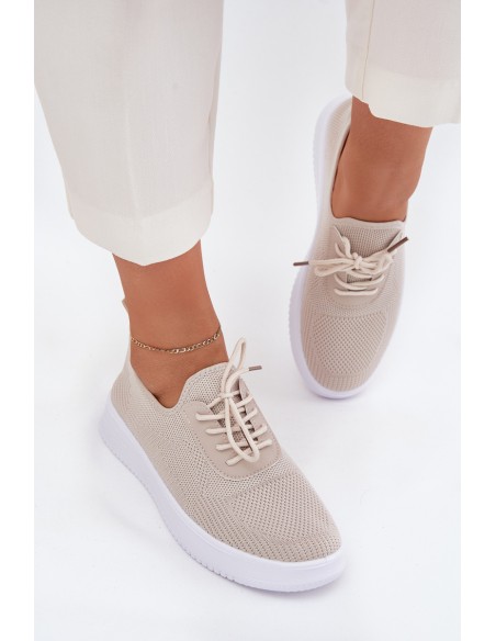 Fabric Slip On Sports Shoes On Platform Ladies Beige Kalyra