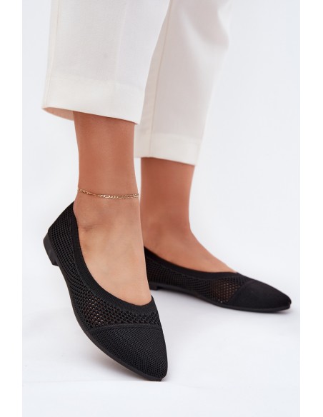 Black Eco-Suede Ballerina Flats with Buckle Anlofi