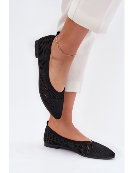 Black Eco-Suede Ballerina Flats with Buckle Anlofi