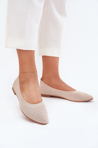 Mesh Fabric Ballet Flats Women's Beige Sarina