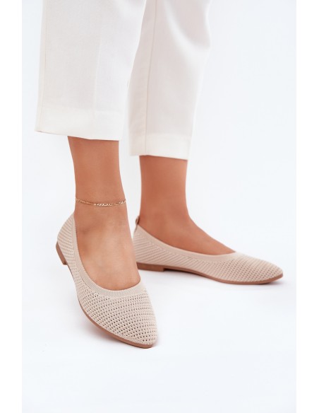 Mesh Fabric Ballet Flats Women's Beige Sarina