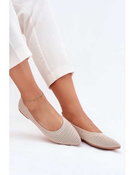 Mesh Fabric Ballet Flats Women's Beige Sarina