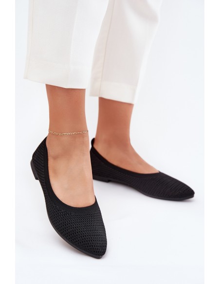 Mesh Fabric Ballet Flats Women's Black Sarina