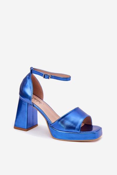Lacquered Women's Sandals On Heel Blue Marila 2