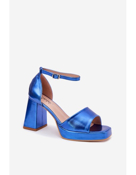 Lacquered Women's Sandals On Heel Blue Marila