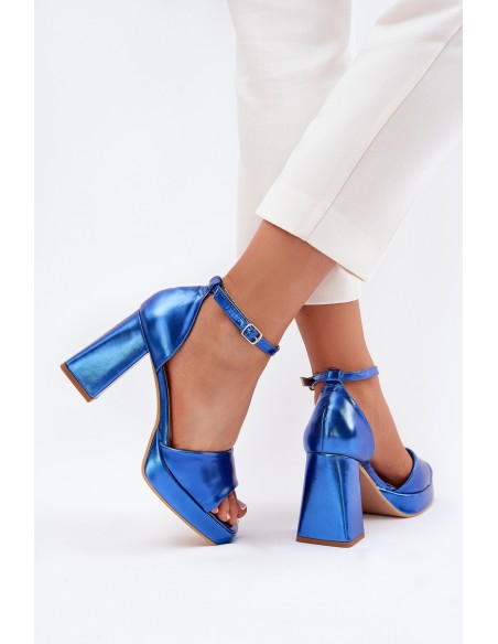 Lacquered Women's Sandals On Heel Blue Marila