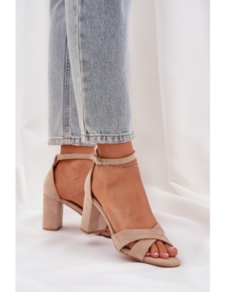Block Heel Sandals Made Of Eco Suede Beige Saniffia