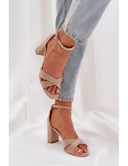 Block Heel Sandals Made Of Eco Suede Beige Saniffia