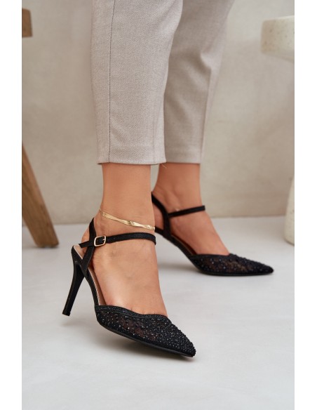Embellished Heels With Open Back Black Nanadra