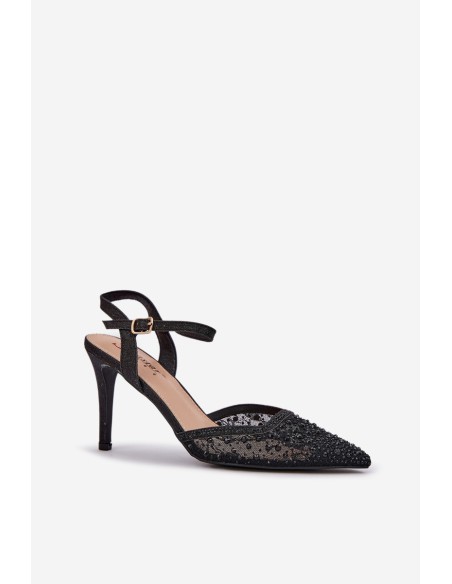 Embellished Heels With Open Back Black Nanadra