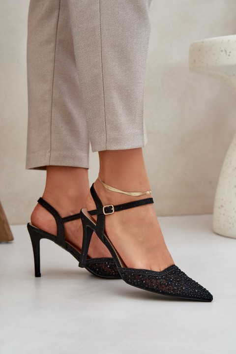 Embellished Heels With Open Back Black Nanadra
