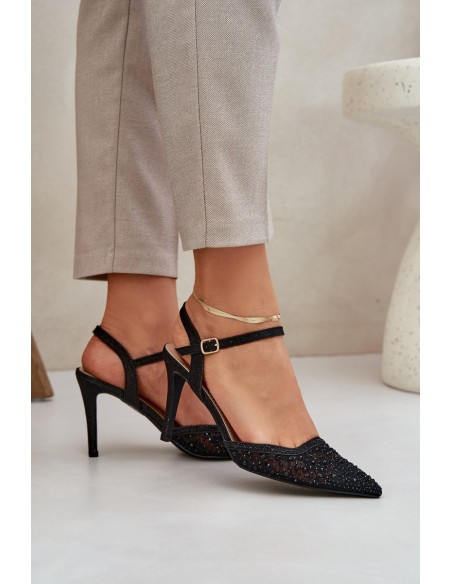 Embellished Heels With Open Back Black Nanadra