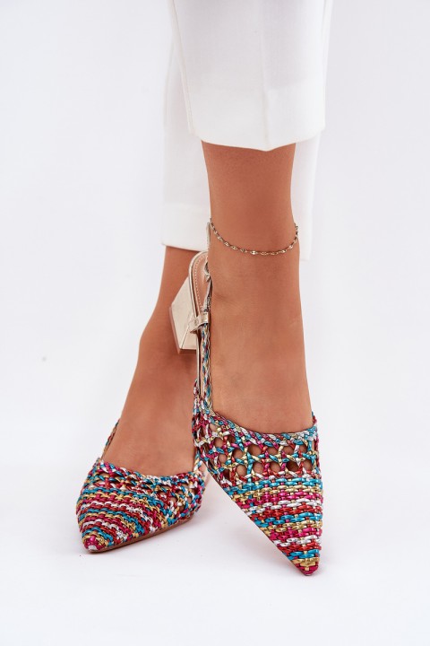 Heeled Sandals With Braiding And Pointed Toes Multicolor Resterri