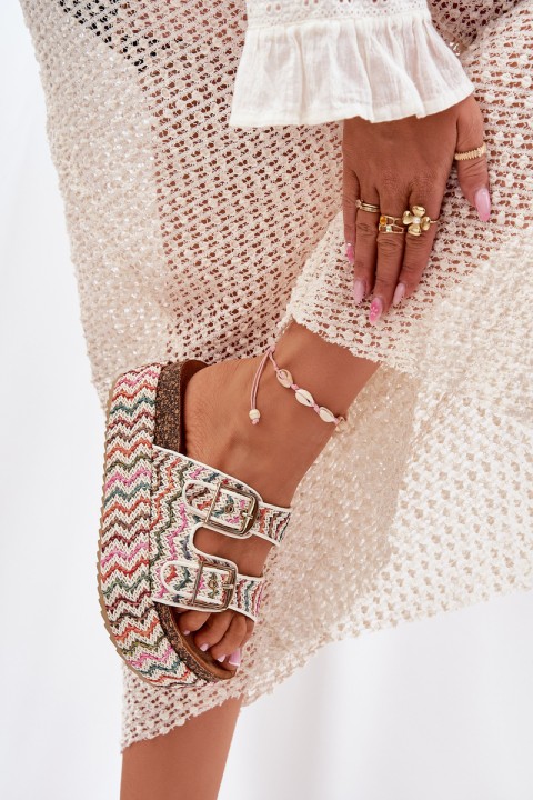 Women's Sandals On Chunky Platform With Weaving And Buckles Multicolor