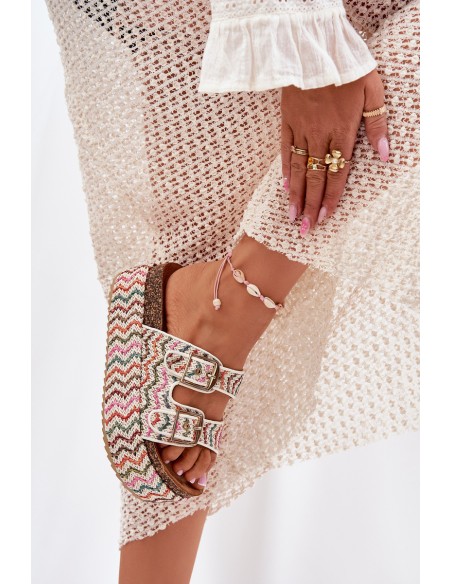 Women's Sandals On Chunky Platform With Weaving And Buckles Multicolor