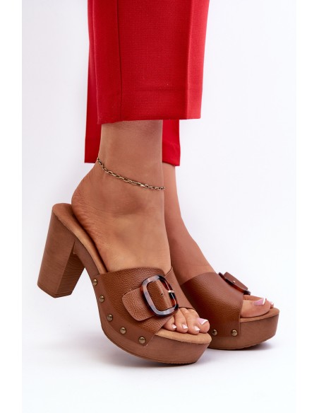 Women's mules with stiletto heel and buckle brown Betinna