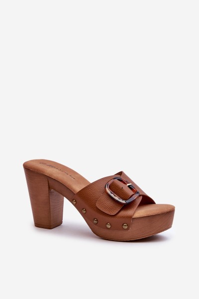 Women's mules with stiletto heel and buckle brown Betinna 2
