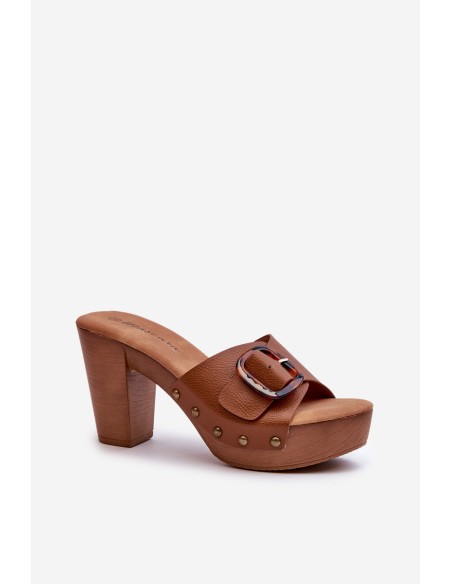 Women's mules with stiletto heel and buckle brown Betinna