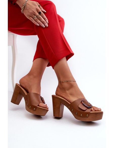 Women's mules with stiletto heel and buckle brown Betinna