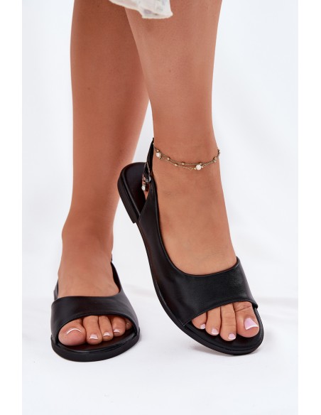 Ladies Flat Heel Sandals Black Weanise