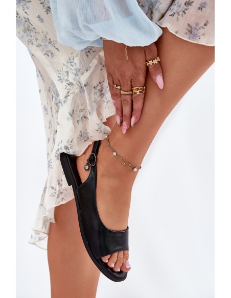Ladies Flat Heel Sandals Black Weanise