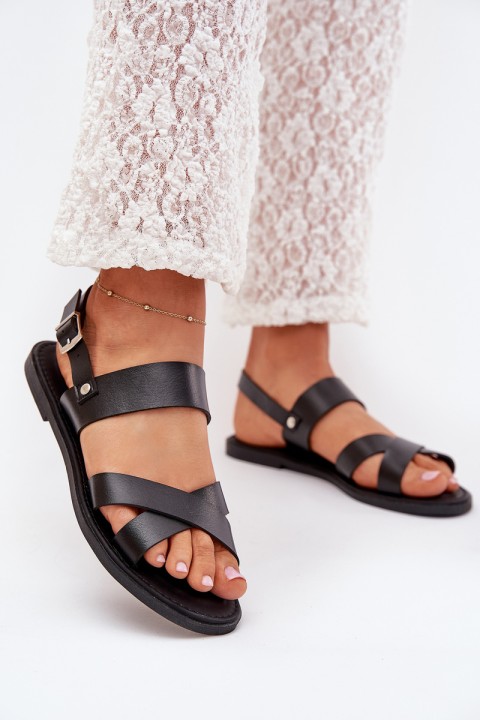 Flat Ladies Sandals Made Of Eco Leather Black Kalira